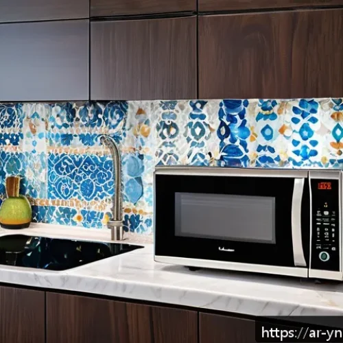 Home 32 에너지 절약을 위한 조리 시 애프터 케어 - A modern Arabic kitchen interior featuring energy-efficient electrical appliances such as a microwav...