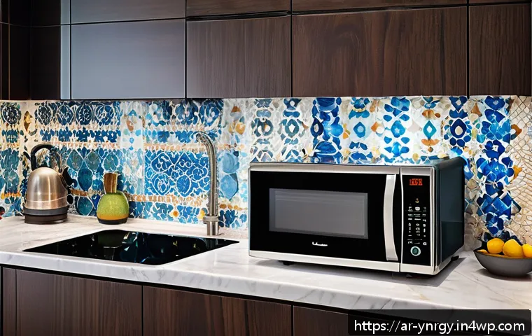 에너지 절약을 위한 조리 시 애프터 케어 - A modern Arabic kitchen interior featuring energy-efficient electrical appliances such as a microwav...