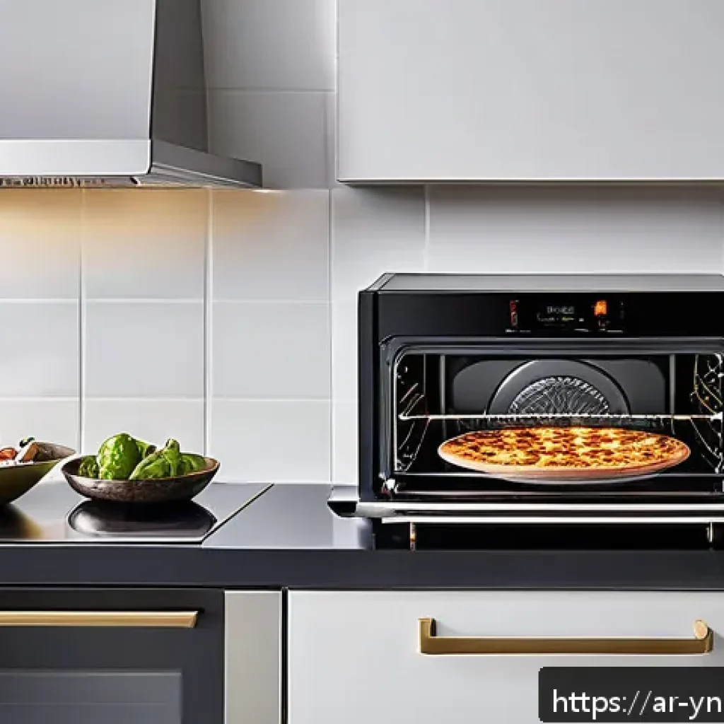 필요한 요리 기구로 에너지 절약하기 - A modern Arabic kitchen featuring a sleek smart multifunction oven that combines grilling, steaming,...