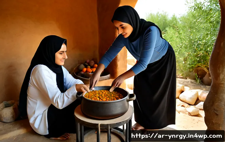Home 17 전통 요리로 에너지 절약하기 - Photorealistic Arab family kitchen preparing a traditional one-pot lentil and vegetable stew in a co...